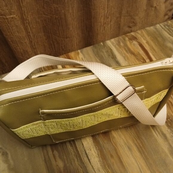 NEW Faux Leather Shoulder Purse Bag Avocado green Greek trim Crossbody Supple! - Picture 4 of 10